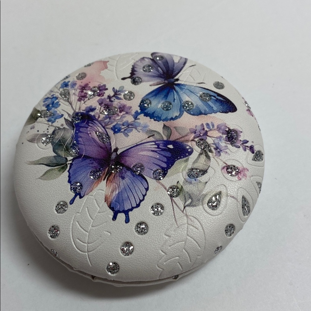 5/$15 Butterfly Compact Mirror - Purple & Blue Floral Design - Picture 2 of 3